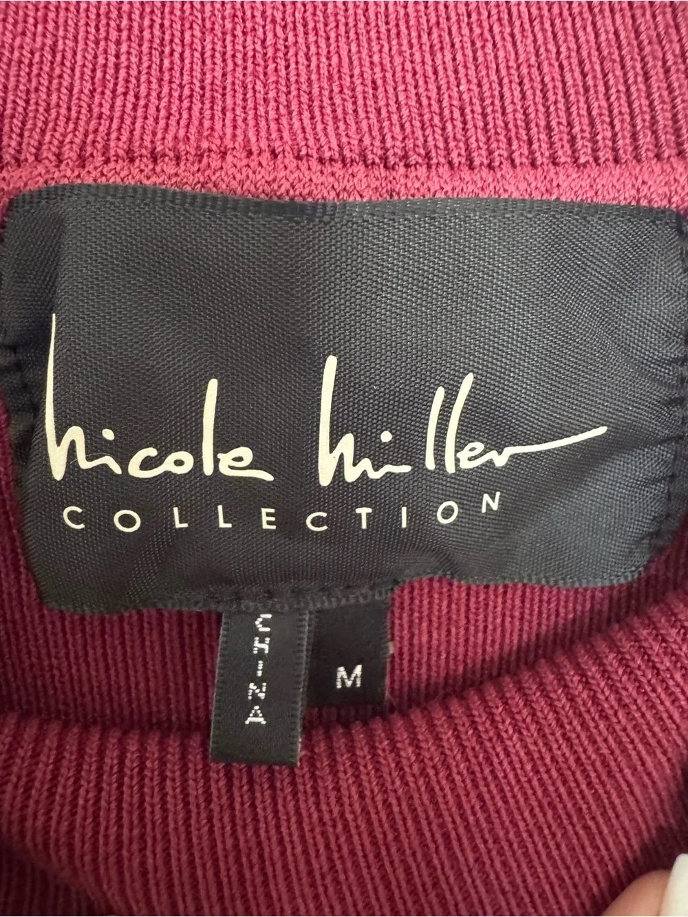 NWT Nicole Miller Rib-Knit Long Sleeve Ruffle Hem Dress - Burgundy